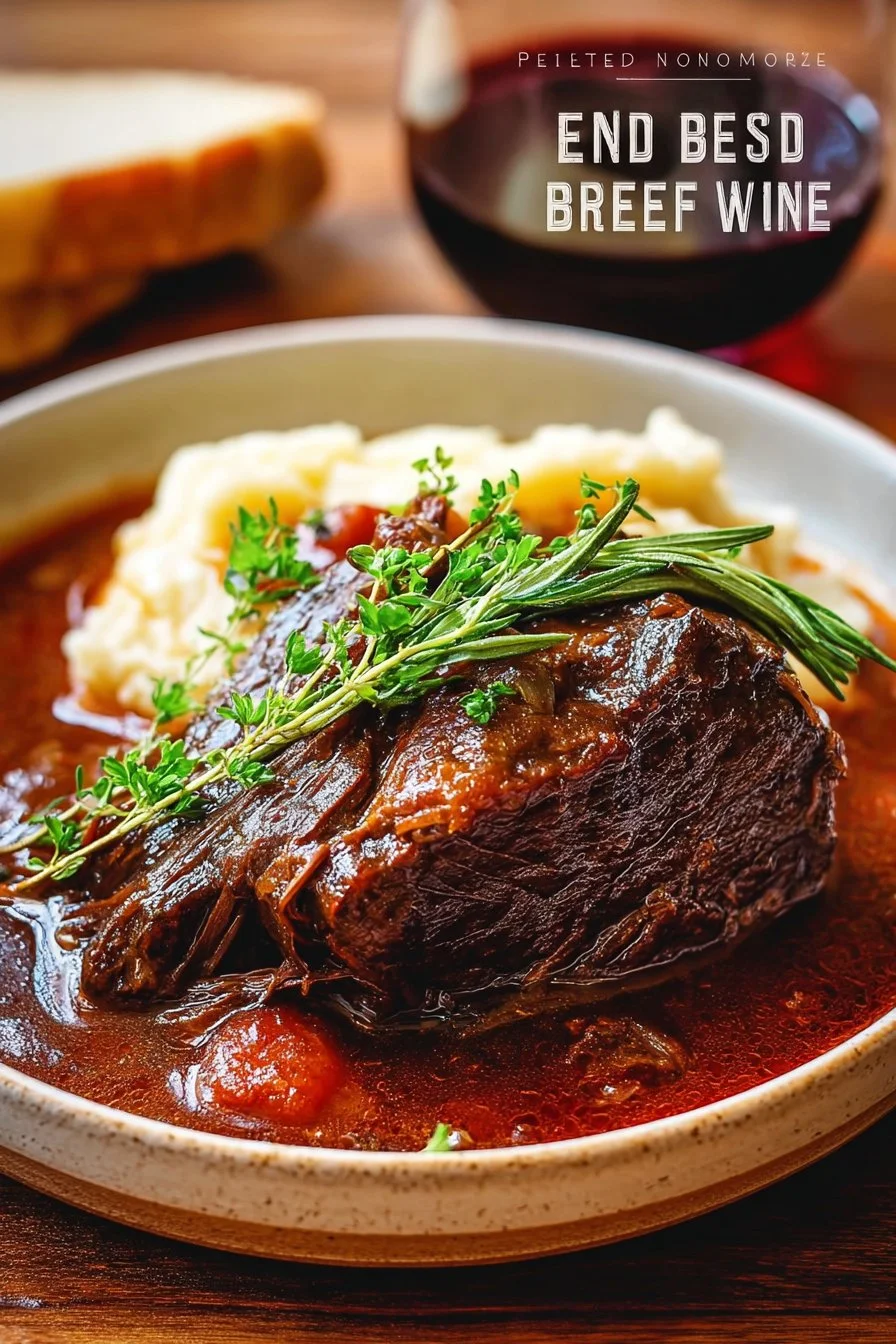 Delicious red wine braised beef with herbs and vegetables
