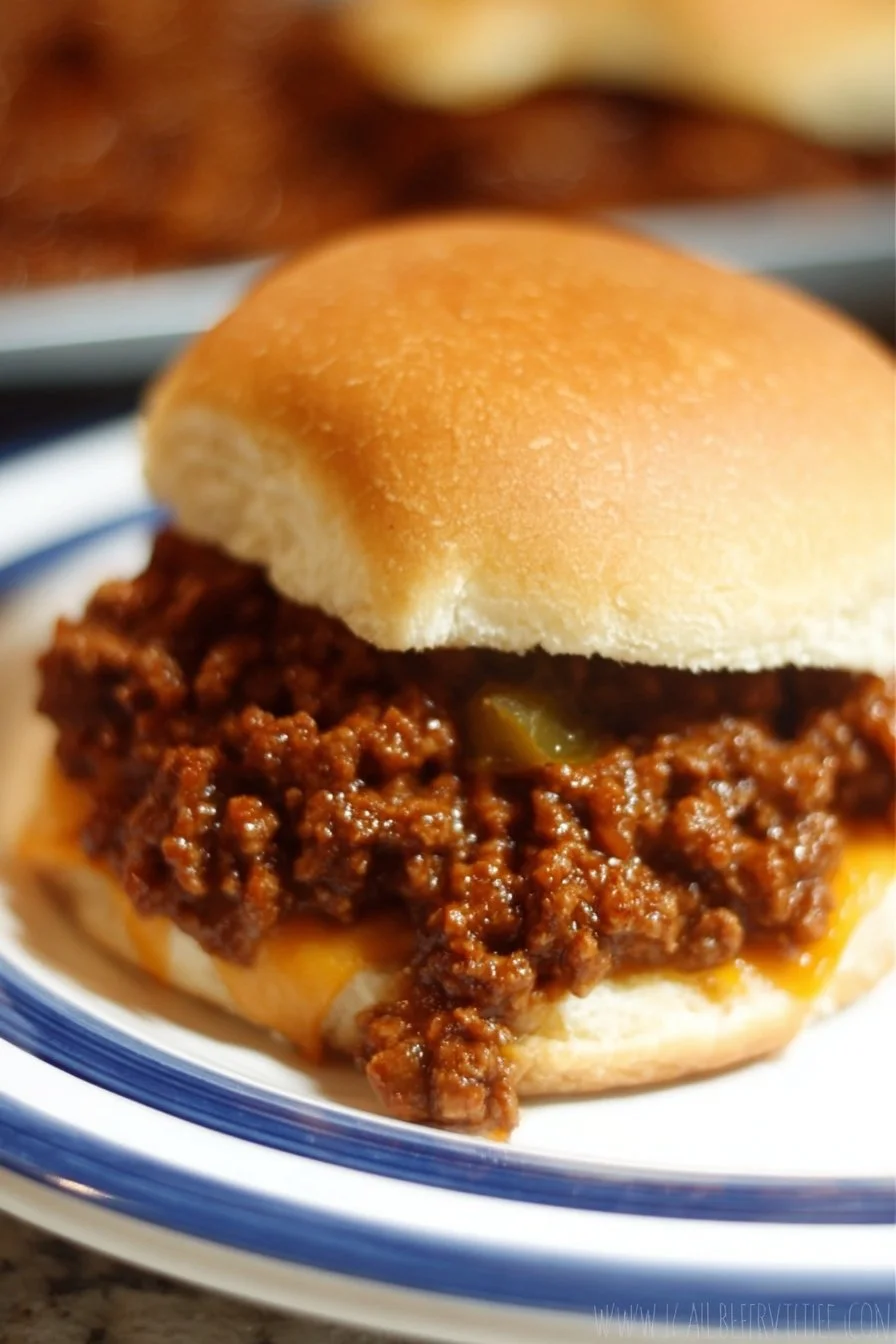 Delicious Weight Watchers Cheesesteak Sloppy Joes recipe topped with melted cheese.