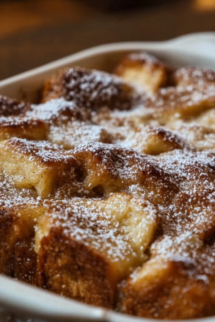 Baked French Toast Casserole 2 Baked French Toast Casserole served in a dish with syrup and berries on top