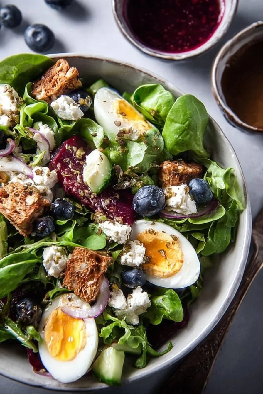 Delicious Easter Spring Salad with Goat Cheese and fresh vegetables