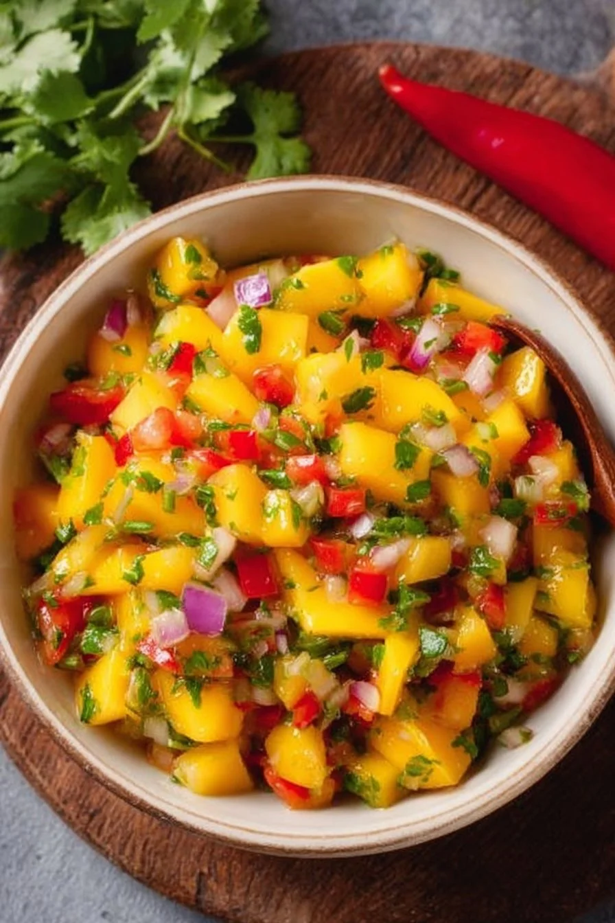 Fresh mango salsa with colorful ingredients ready for serving