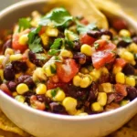 Delicious black bean salsa with corn served in a bowl