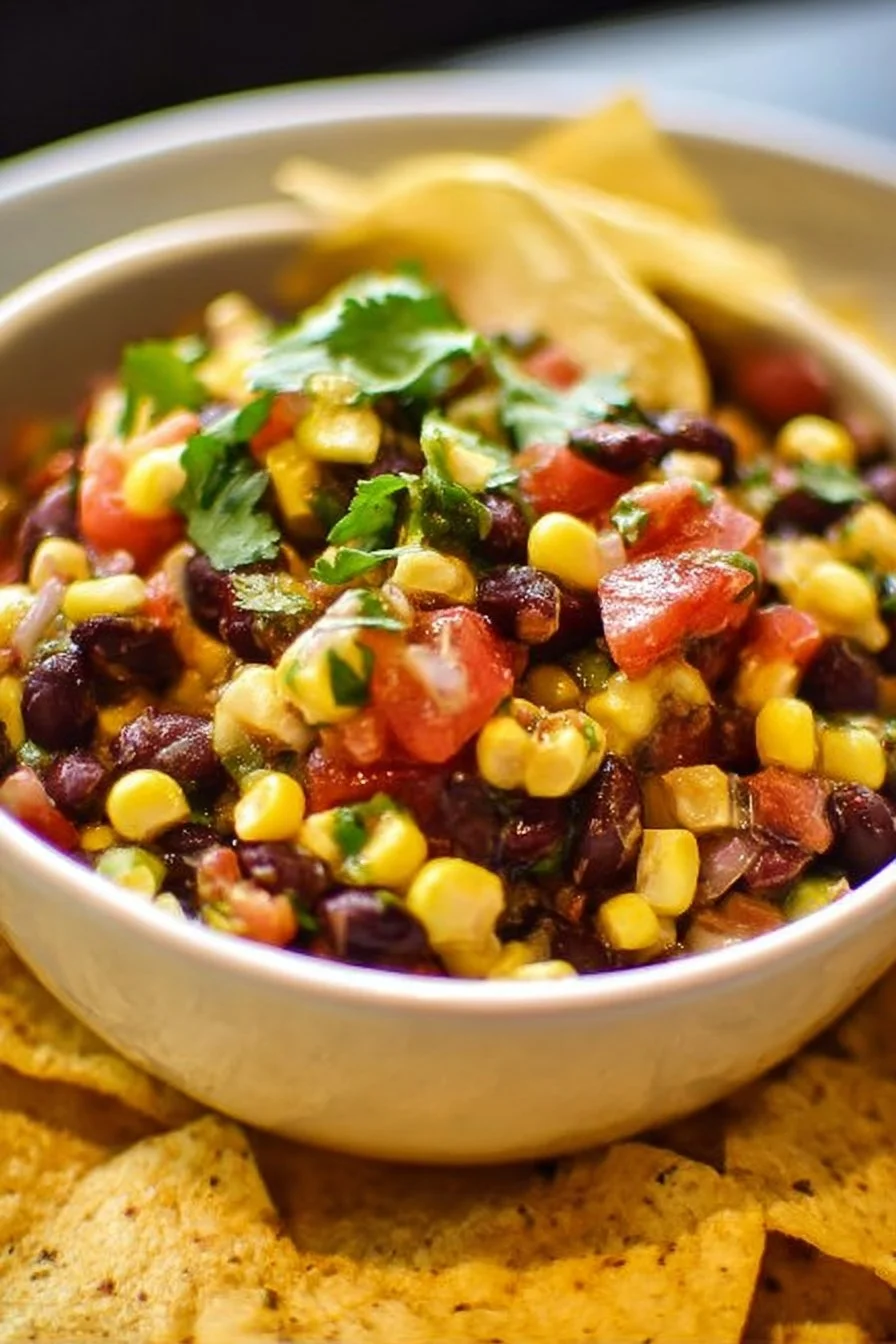 Delicious black bean salsa with corn served in a bowl