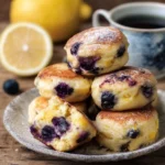 Blueberry Lemon Pancake Bites arranged on a plate, showcasing their delicious texture.