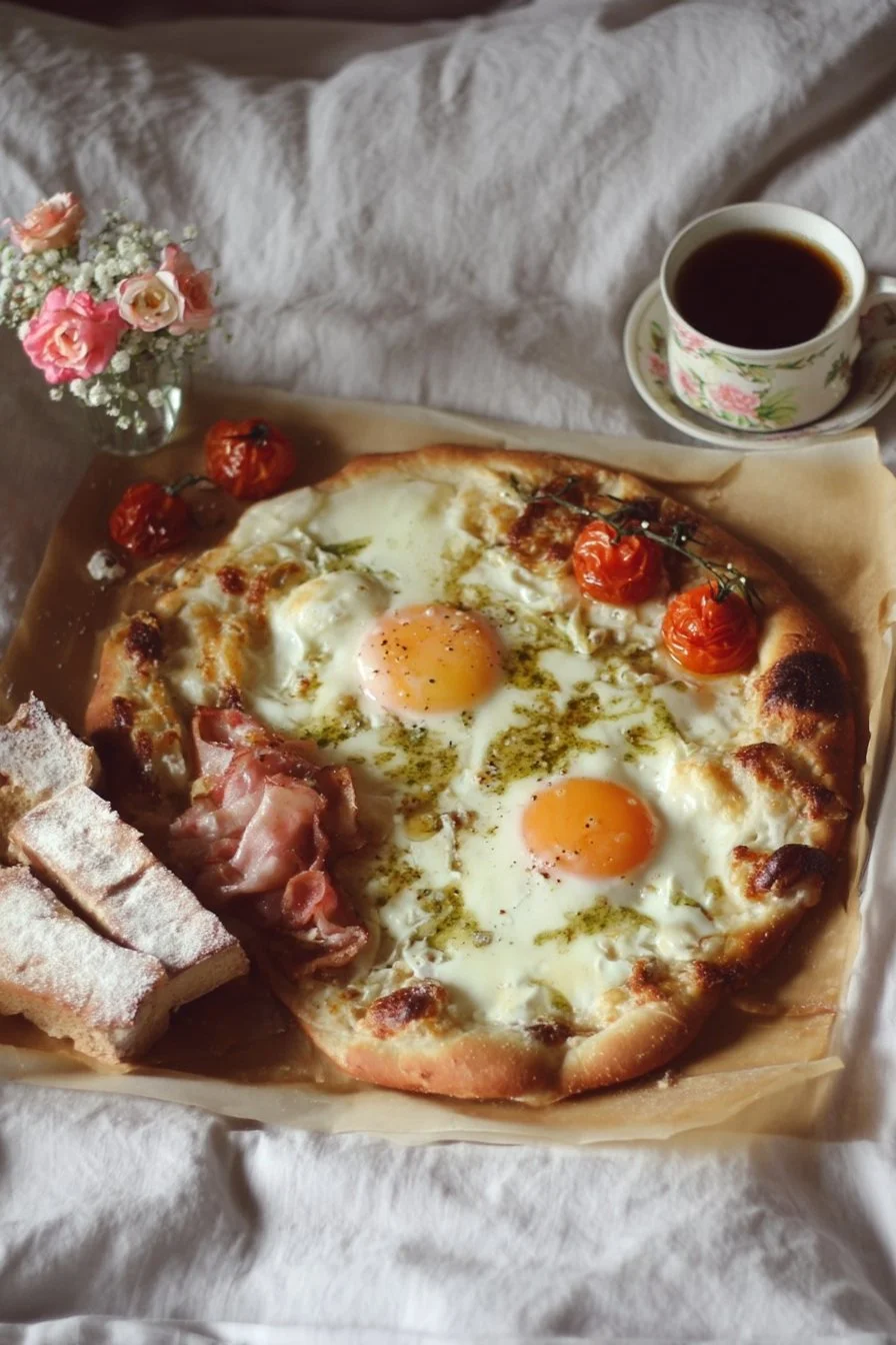 Breakfast in Bed for Mother's Day 2 Delicious breakfast in bed for Mother's Day surprise with flowers and a tray.