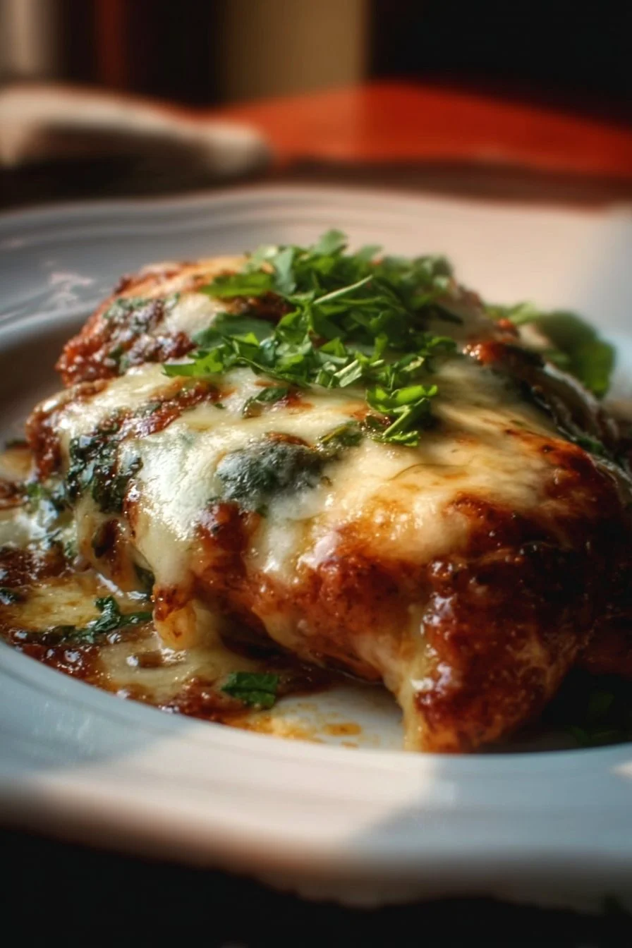 Deliciously prepared Chicken Lombardy with cheese and mushrooms
