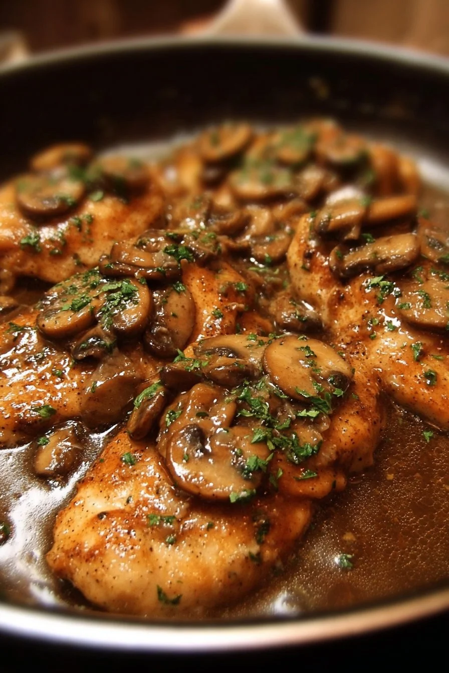 Plate of Classic Chicken Marsala with mushrooms and sauce