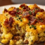 Crack Breakfast Casserole served in a baking dish with fresh herbs.