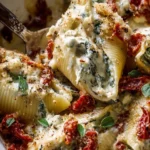 Creamy sun-dried tomato and ricotta stuffed shells served in a bowl