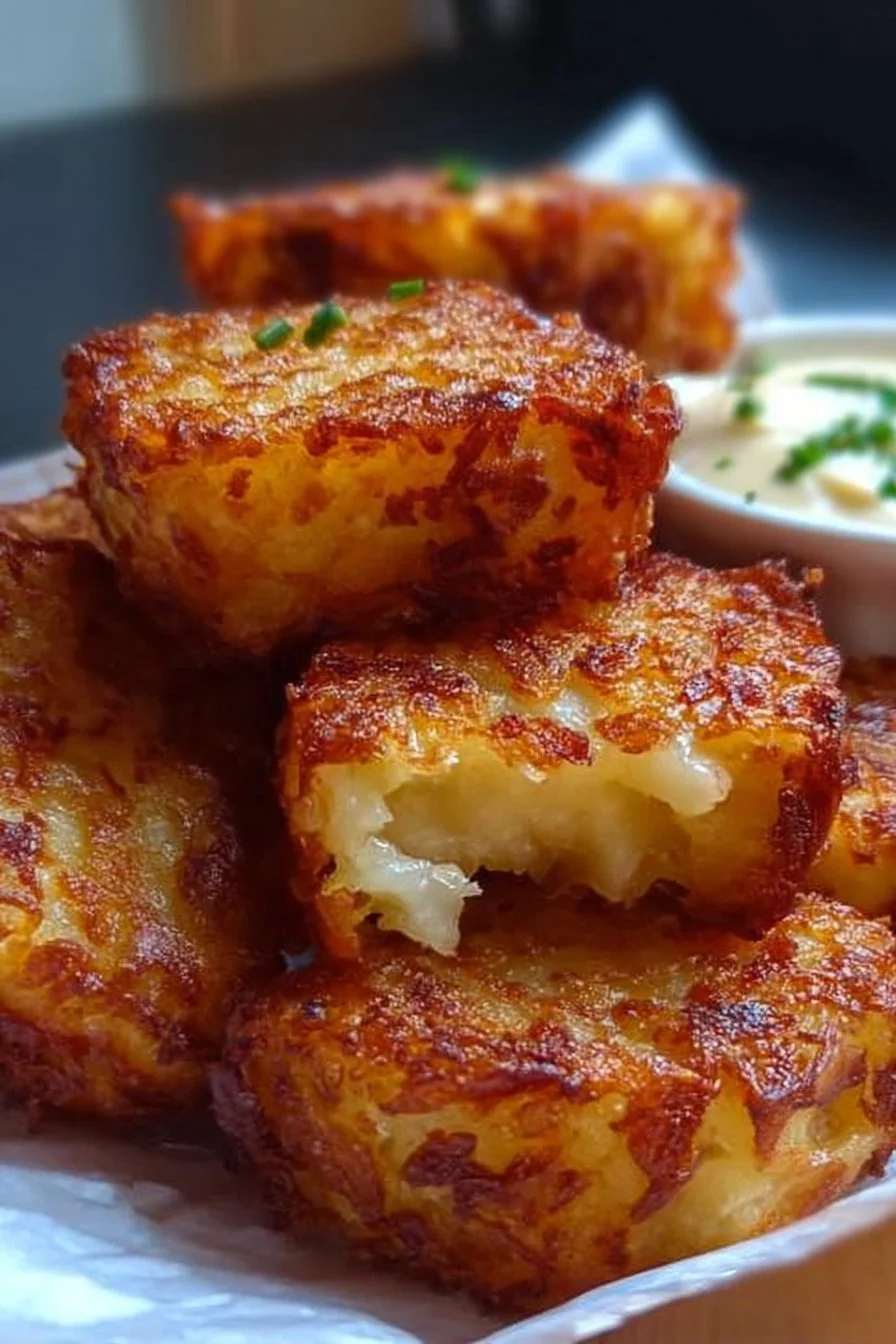 Delicious crispy loaded hashbrown bites ready to serve.