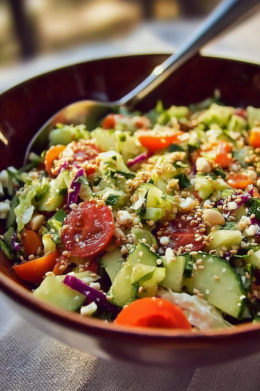 Crunchy Detox Salad loaded with colorful fresh vegetables and herbs