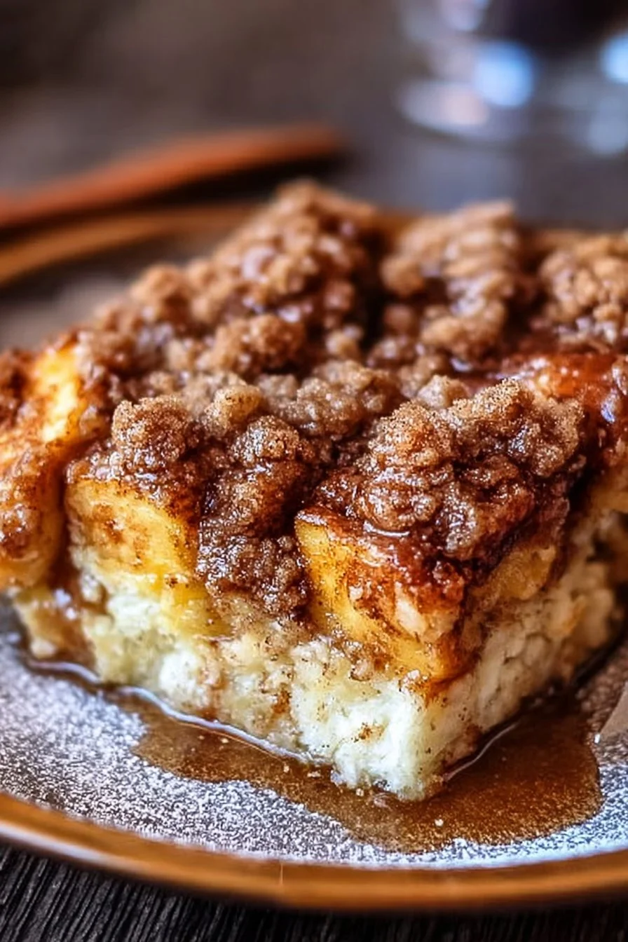 Delicious Overnight French Toast Bake topped with Cinnamon Streusel