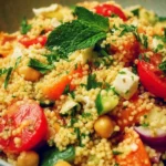 Fresh Mediterranean Couscous Salad with colorful vegetables and herbs
