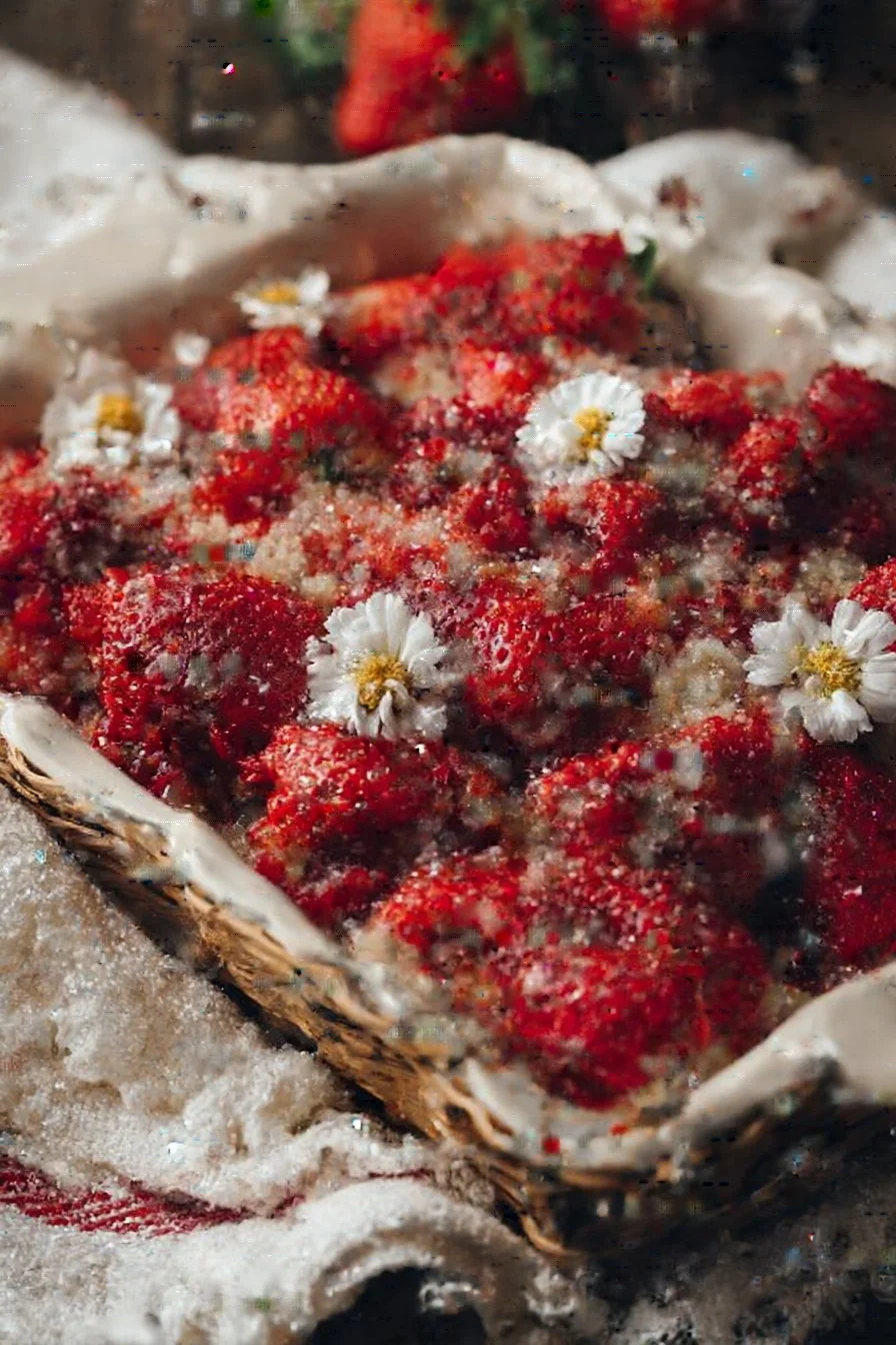 Delicious fresh strawberry cobbler topped with golden biscuit crust