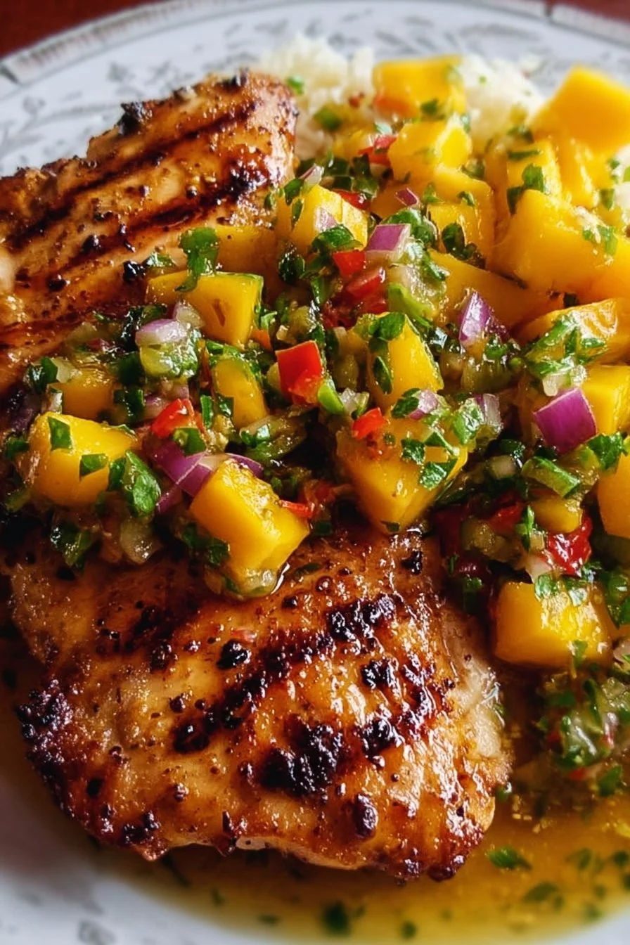 Honey Lime Chicken served with vibrant mango salsa