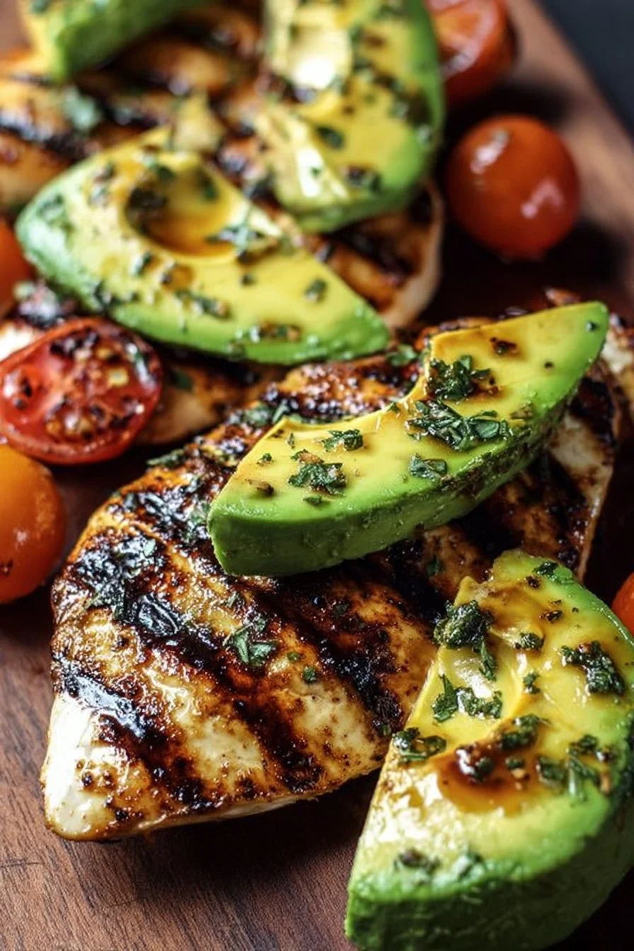 Juicy Grilled California Avocado Chicken 2 Juicy grilled avocado chicken topped with fresh California avocados