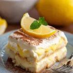 Delicious homemade lemon tiramisu dessert in a serving dish.