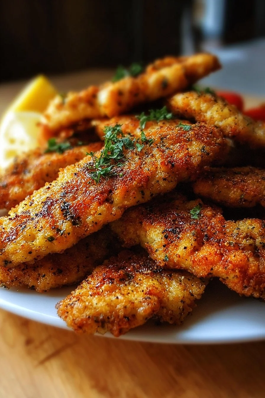 Delicious Mediterranean chicken tenders served with fresh herbs and lemon.