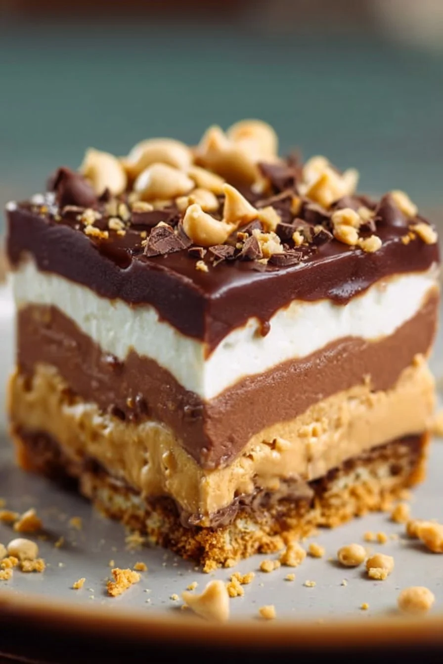 No-Bake Peanut Butter Chocolate Layered Dessert 2 No-bake peanut butter chocolate layered dessert with creamy textures and rich flavors