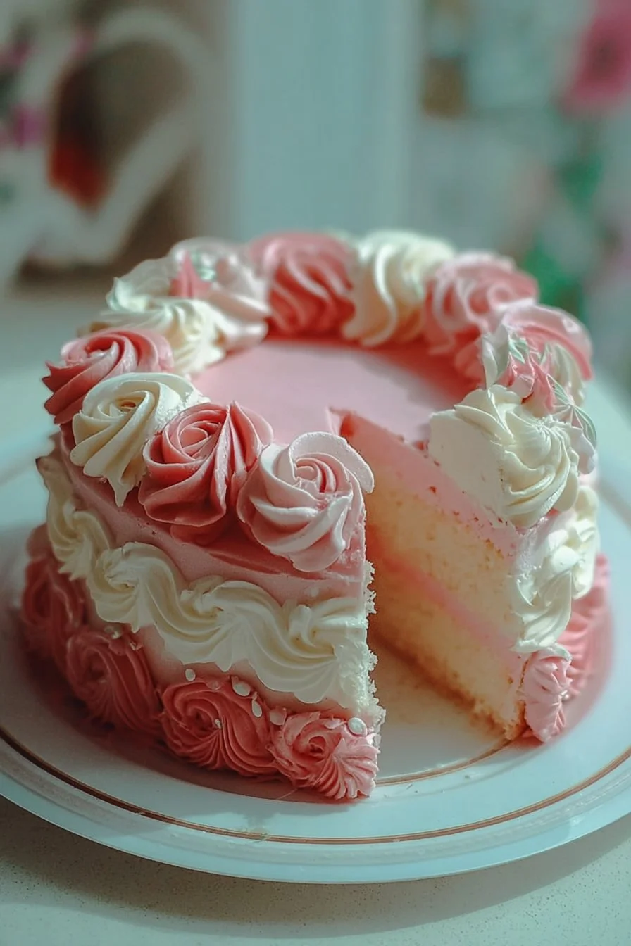 Pretty Pink and White Cake 2 Delicious pink and white cake decorated for special occasions