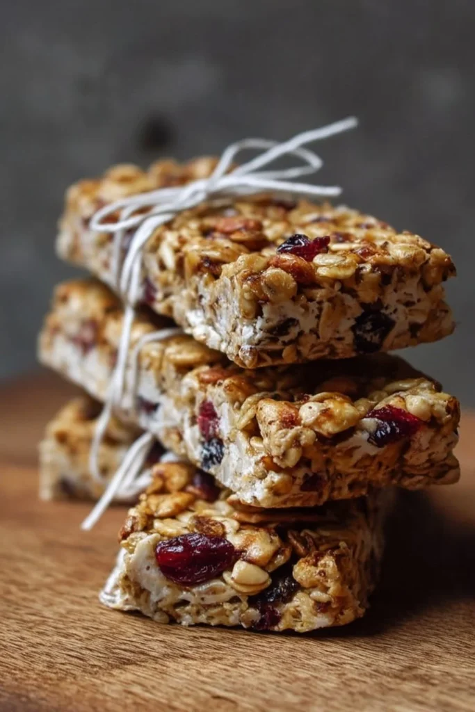 A delicious protein-packed Greek yogurt granola bar with nuts and fruits.