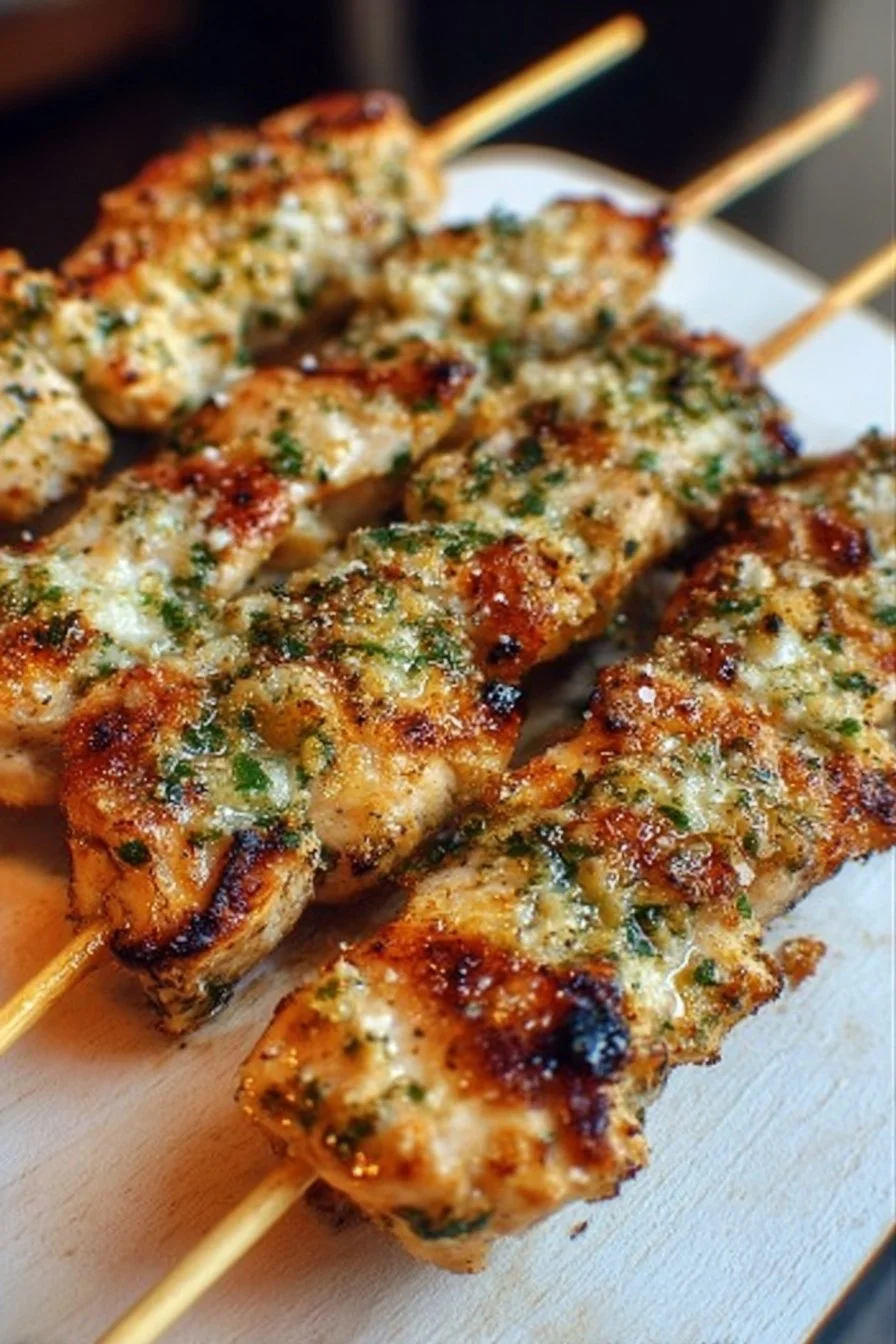 Ranch Garlic Parmesan Chicken Skewers on a plate ready to enjoy