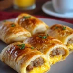 Sausage, egg, and cheese breakfast roll-ups served on a plate