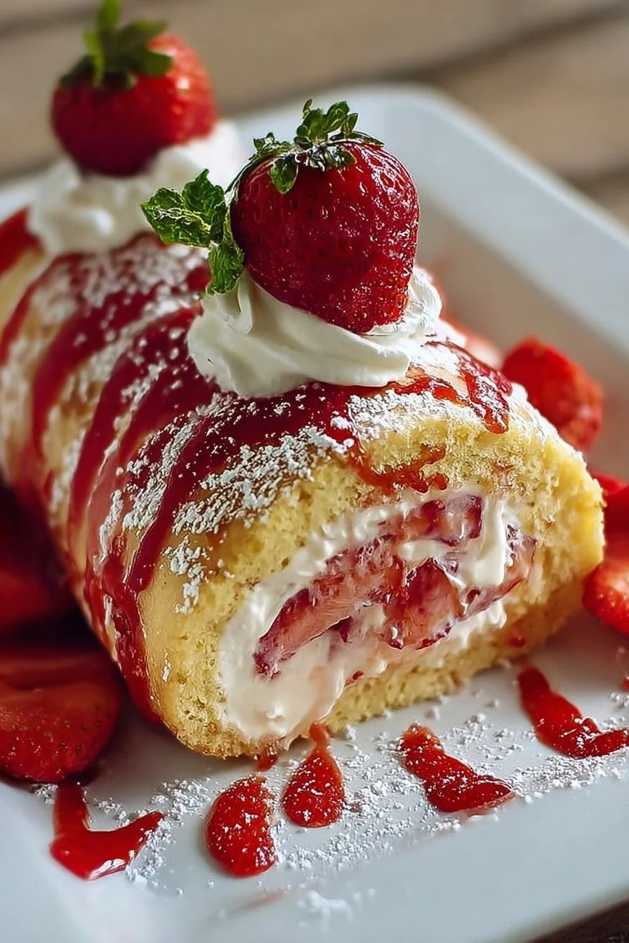 Strawberry Cheesecake Roll Cake 2 Delicious Strawberry Cheesecake Roll Cake topped with fresh strawberries and whipped cream