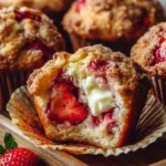 Freshly baked strawberry cream cheese muffins on a cooling rack