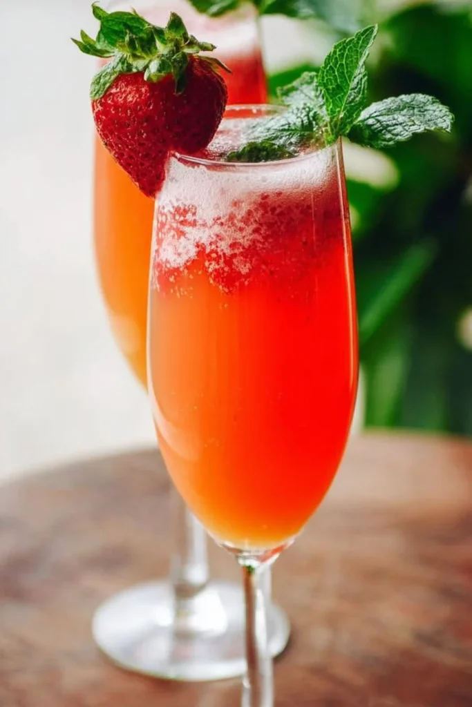Strawberry Mimosa Mocktail with fresh strawberries and sparkling juice