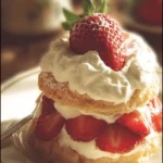 Delicious homemade strawberry shortcake topped with fresh strawberries and whipped cream