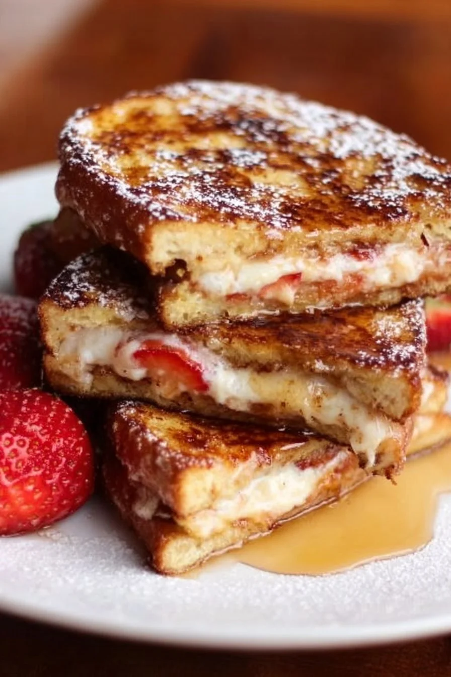Delicious Stuffed French Toast served with toppings on a plate