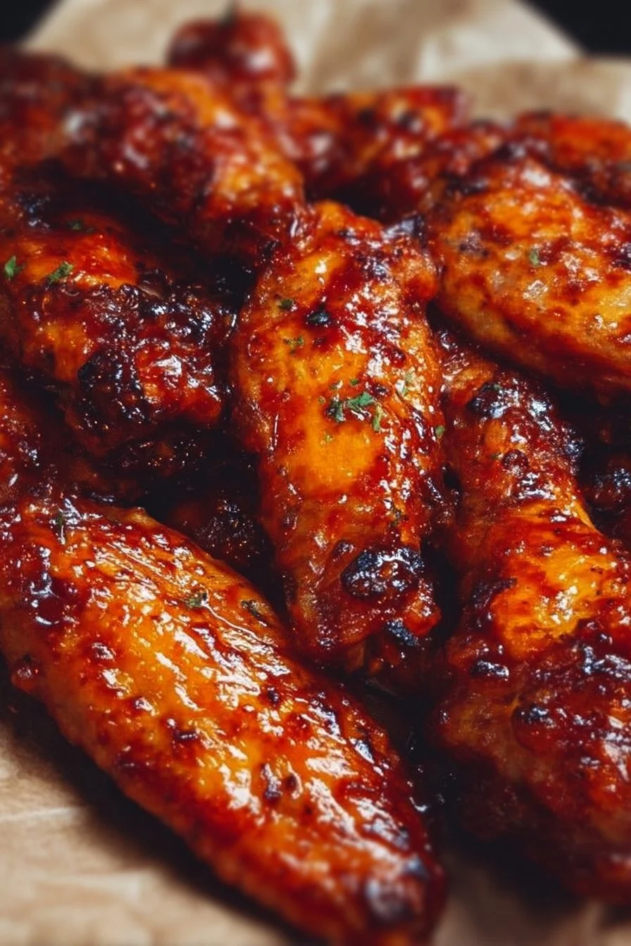 Tangy Crispy Oven-Baked Honey BBQ Chicken Wings 2 Crispy oven-baked honey BBQ chicken wings served on a platter