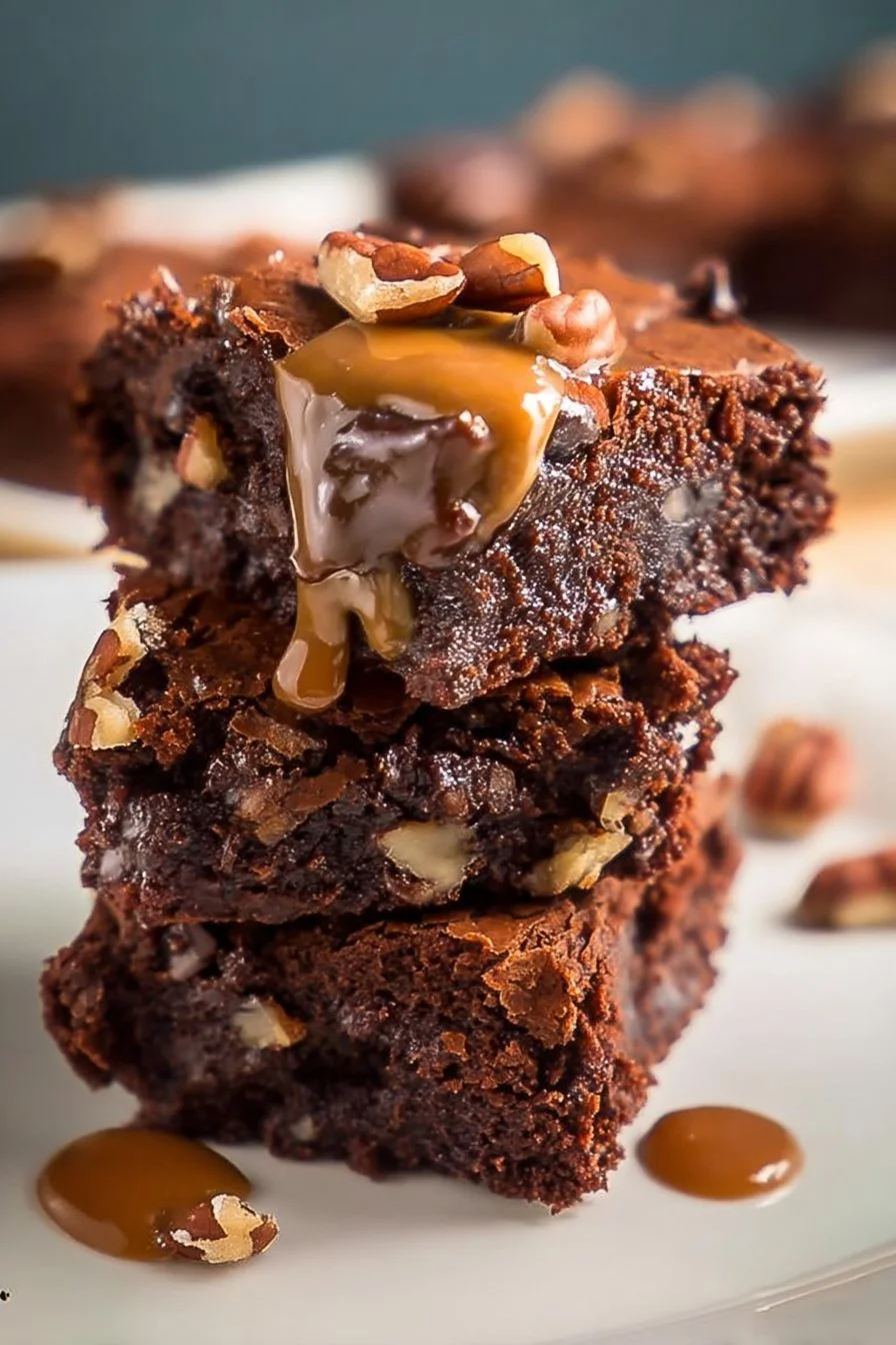 Turtle Brownies 2 Delicious homemade Turtle Brownies with caramel and nuts