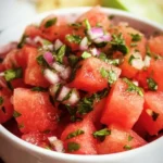 Freshly made Watermelon Salsa with diced watermelon, jalapeños, and cilantro