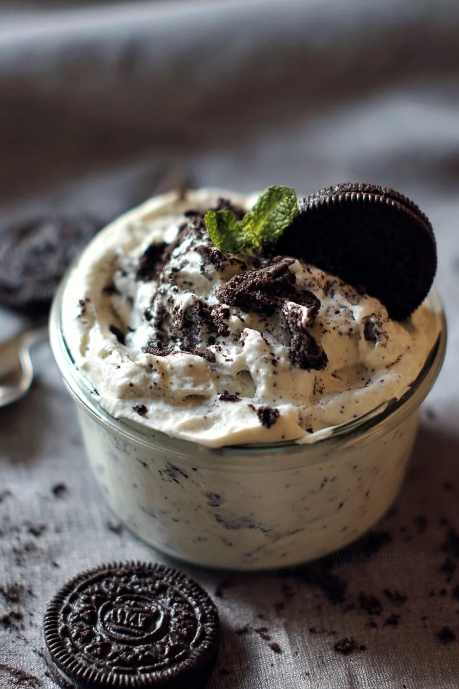 Weight Watchers friendly Oreo Fluff dessert in a bowl